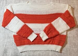 Shein Striped Knit Sweater Womens L Cream Orange Pullover